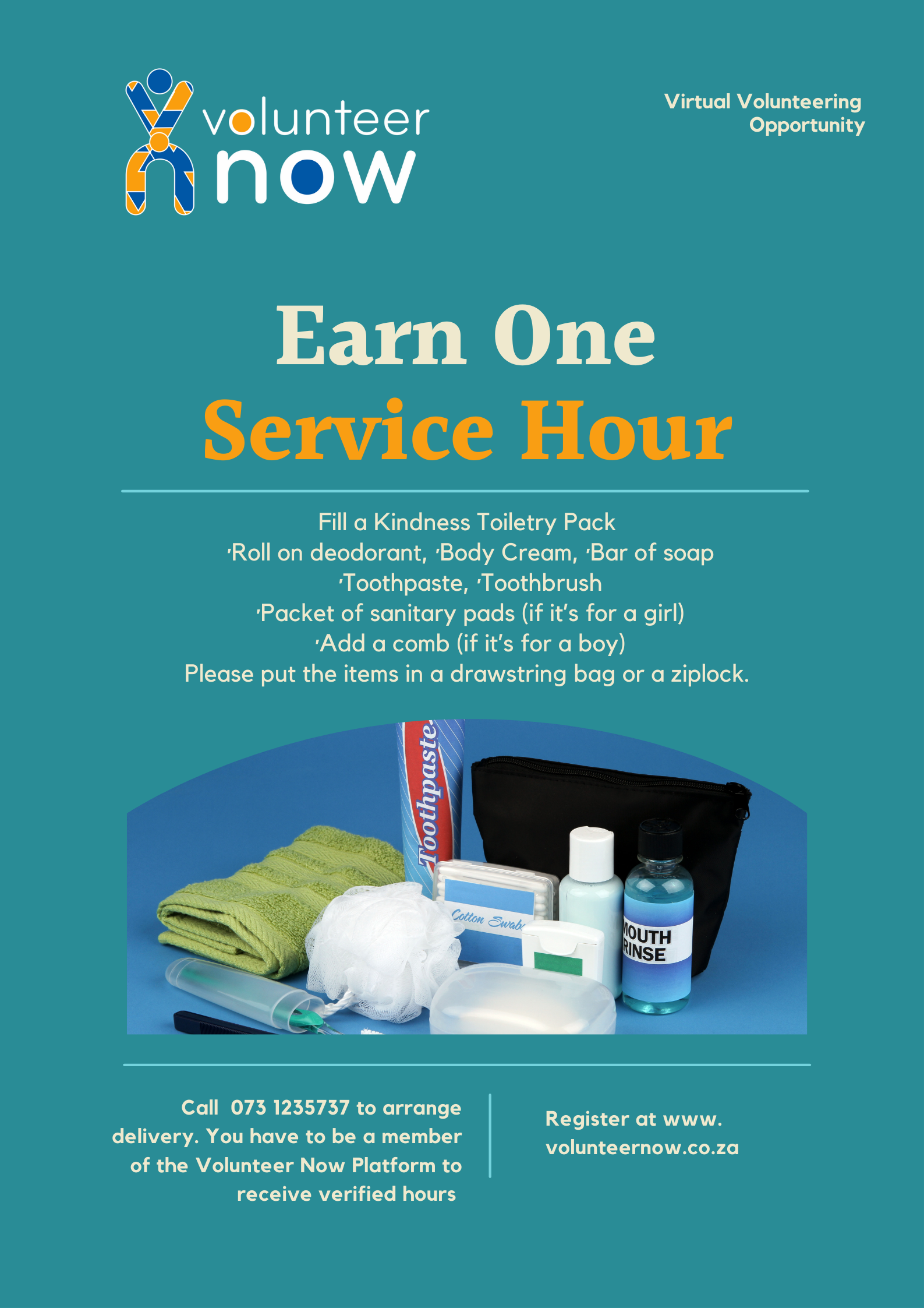 Kindness Toiletry Pack earn One Service Hour